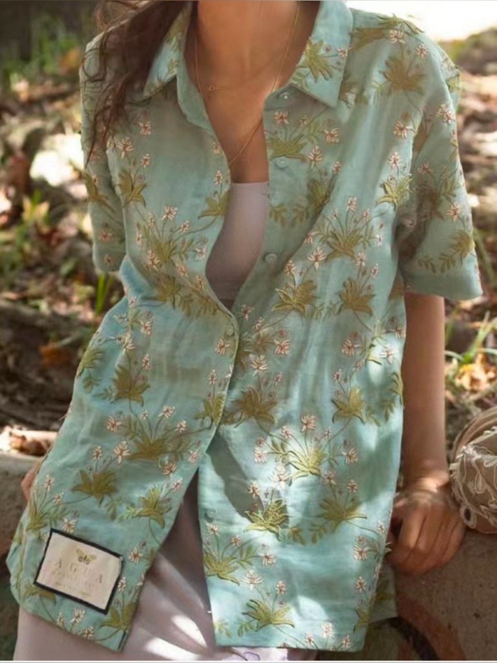 Agua by Agua Bendita Ali Zuve Embroidered Linen Top M Boho Statement